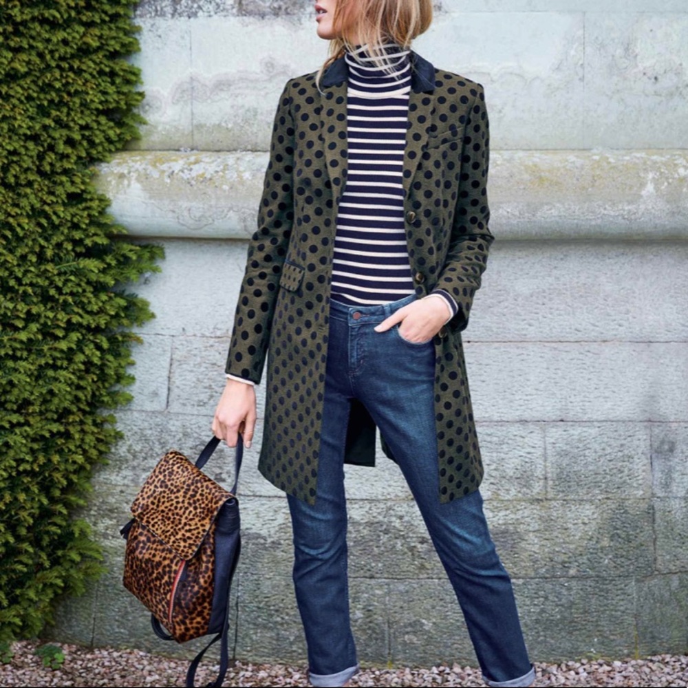 BODEN Georgina Polka Dot Wool Blend Peacoat